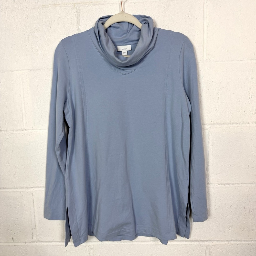 Pure Jill Tunic Pima Cotton Tencel Blend Blue Cowl Neck Super Soft Cozy Casual S